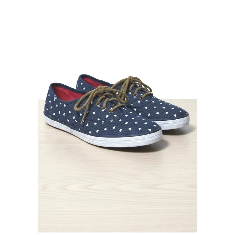Keds x Taylor Swift Blue Denim Sneakers White Heart Print Leather Laces Size 8.5